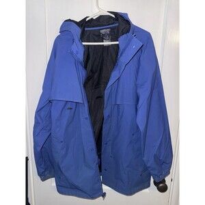 Lands' End Mens Medium Vintage Blue Rain Coat Jacket Long Sleeve